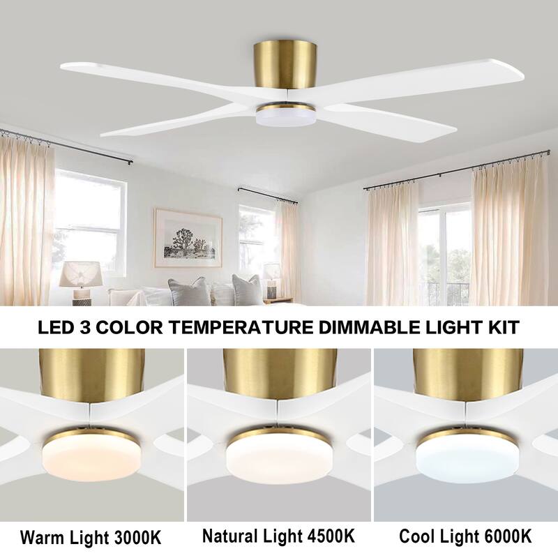 WINGBO 60" Flush Mount DC Ceiling Fan with Lights, 4 Reversible Blades, Hugger Low Profile Indoor Ceiling Fan