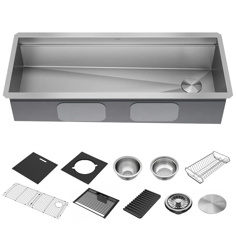 Delta 95BA131-45S Rivet 45” Workstation Kitchen Sink Undermount 16 - Stainless Steel