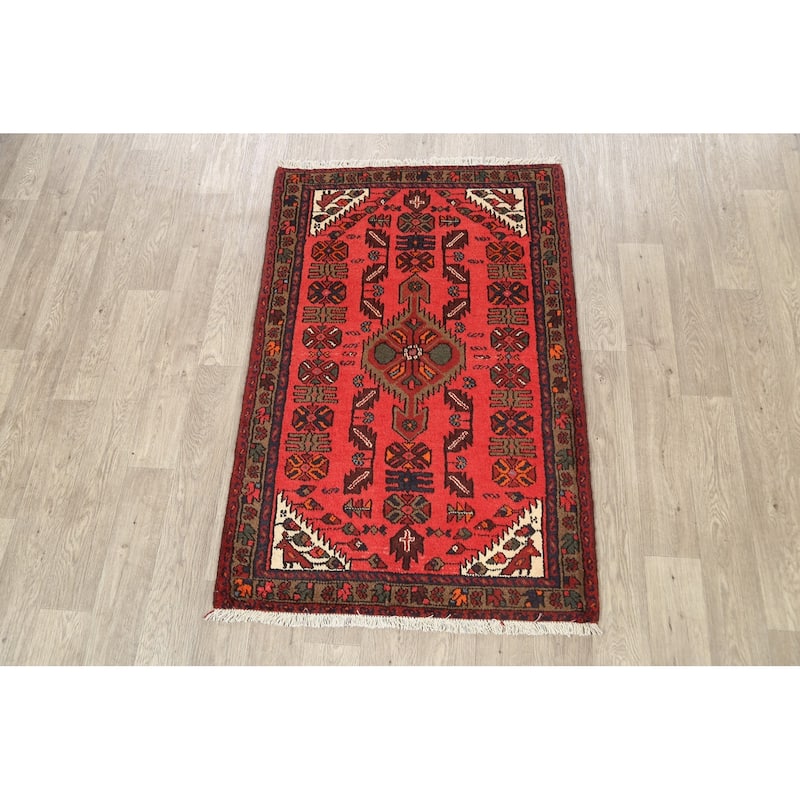 Tribal Geometric Hamedan Persian Area Rug Hand-knotted Wool Carpet - 3'3" x 4'10"
