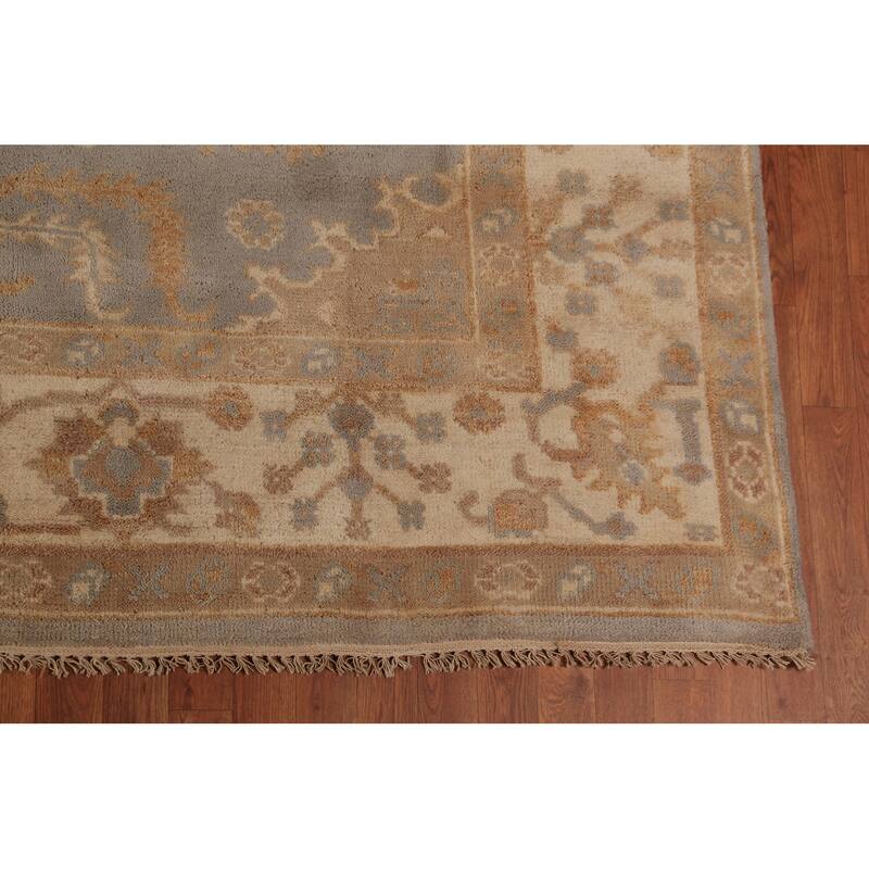 Gray Oushak Indian Area Rug Hand-Knotted Transitional Wool Carpet - 8'5"x 9'11"