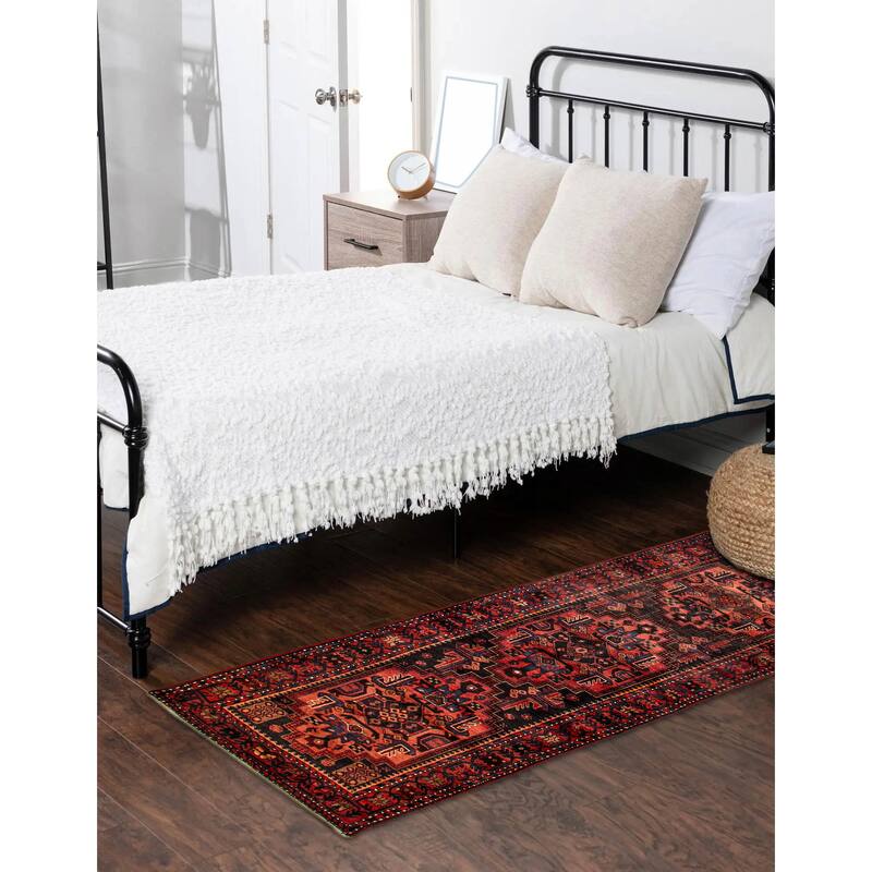 ECARPETGALLERY Hand-knotted Andelz Black, Copper Wool Rug - 3'5 x 9'8