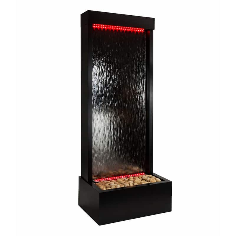 Alpine Corporation 72" Zen Mirror Waterfall Fountain with LED Lights and Stones