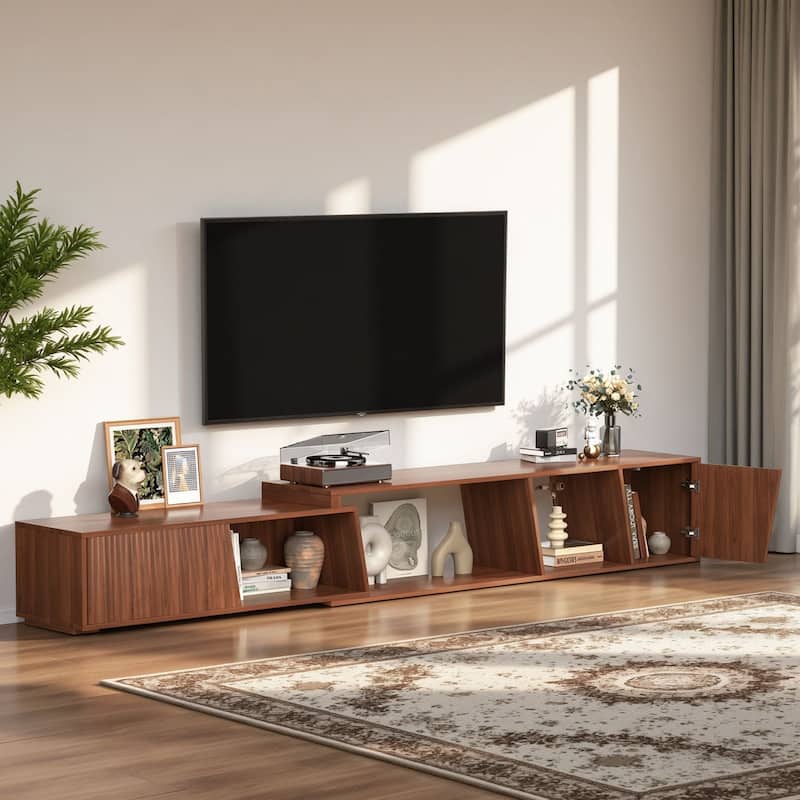 Meyreso Modern Extendable TV Stand with Drawers, Adjustable 71-106 Inch Media Console