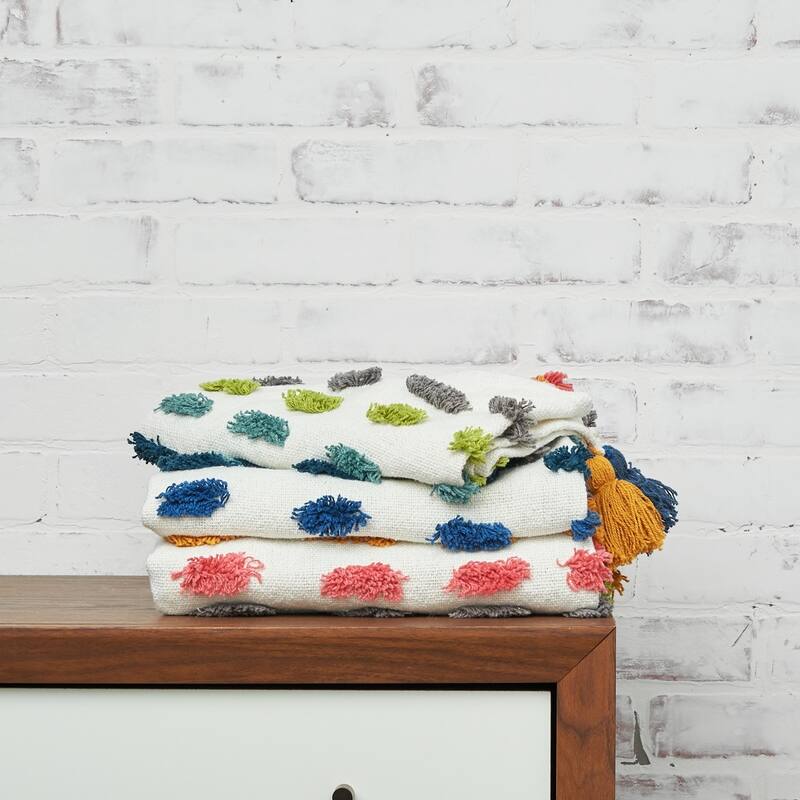 50" x 60" Vaughan Polka Dot Tassels Premium Cotton Accent Throw Blanket
