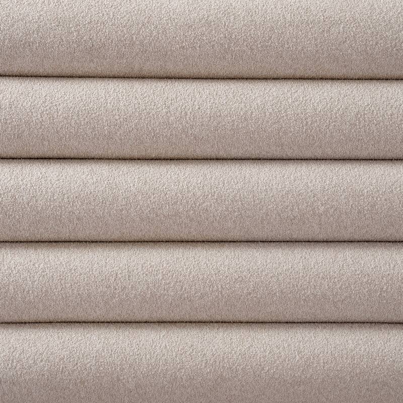 Roomfitters Queen Wood Platform Bed Frame with Taupe Boucle Upholstered Headboard and Natural Finish Foundation, Taupe