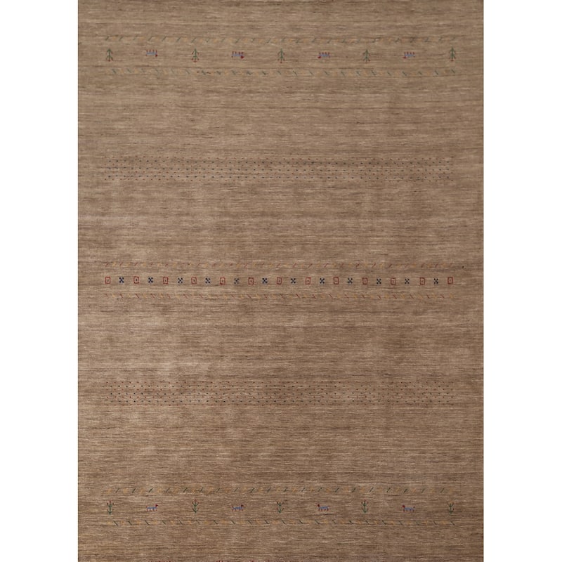 Brown Tribal Gabbeh Area Rug Handmade Wool Carpet - 8'0"x 9'8"