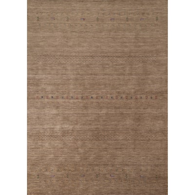 Brown Tribal Gabbeh Area Rug Handmade Wool Carpet - 8'0"x 9'8"