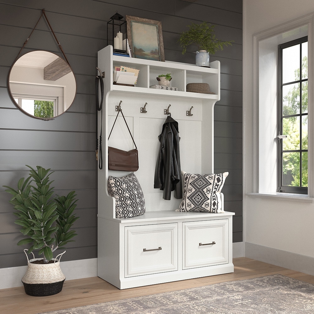 White coat rack outlet with bench