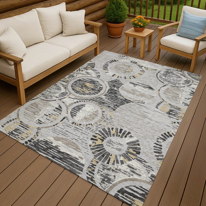 Machine Washable Indoor/ Outdoor Modern Grover Chantille Rug - Silver - 9' x 12'
