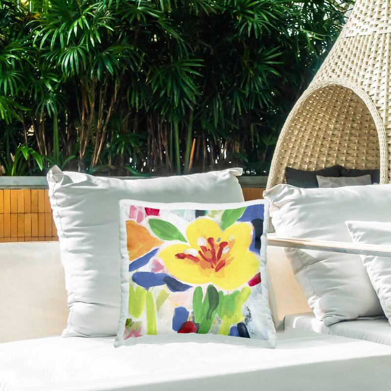 Stupell Bright Yellow Buttercup Blooms Printed Outdoor Throw Pillow Design by June Erica Vess