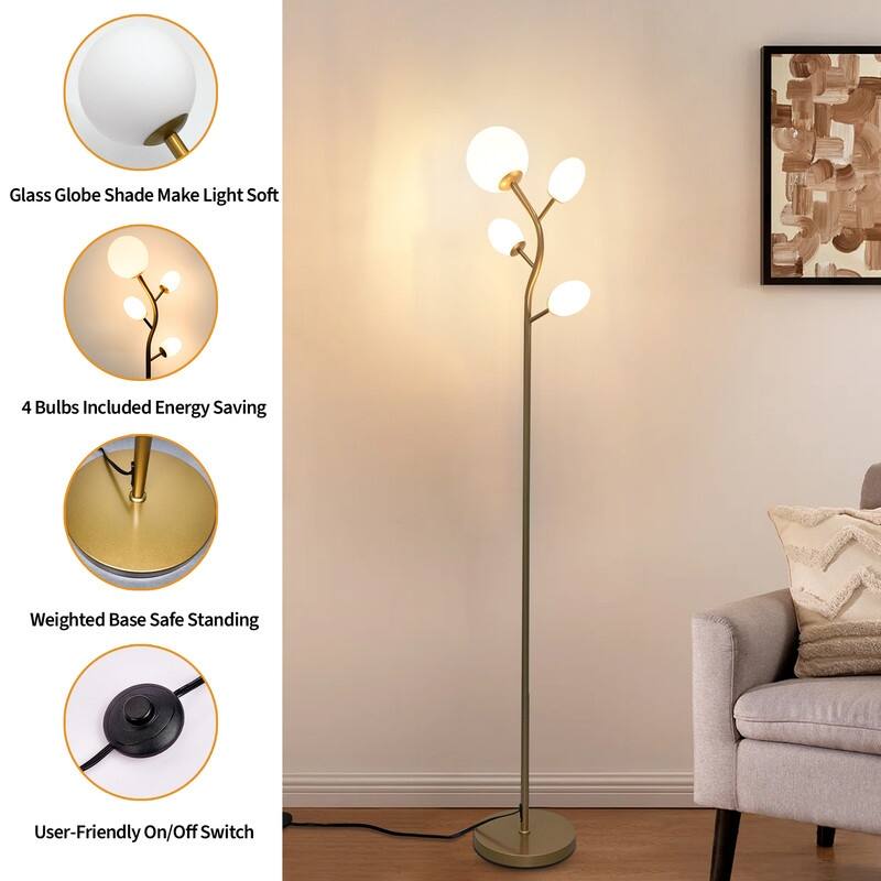 68'' 4-Light Tree Floor Lamp With LED Bulbs Included
