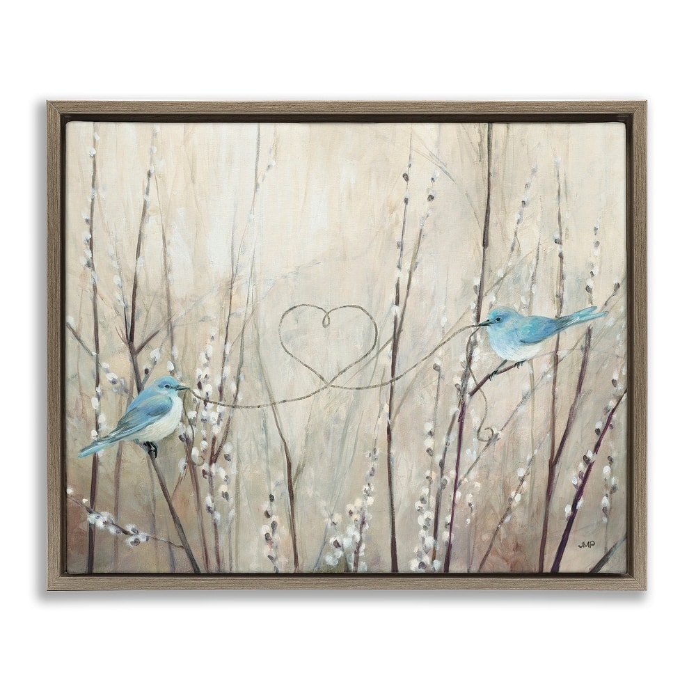 Stupell Love Birds Heart Shape Framed Floater Canvas Wall Art Design by Julia Purinton