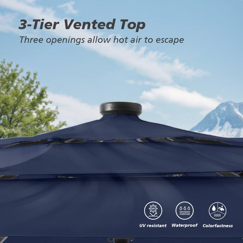 COSIEST Outdoor 9ft 3 Tiers Market Patio Umbrella with Solar LED lights