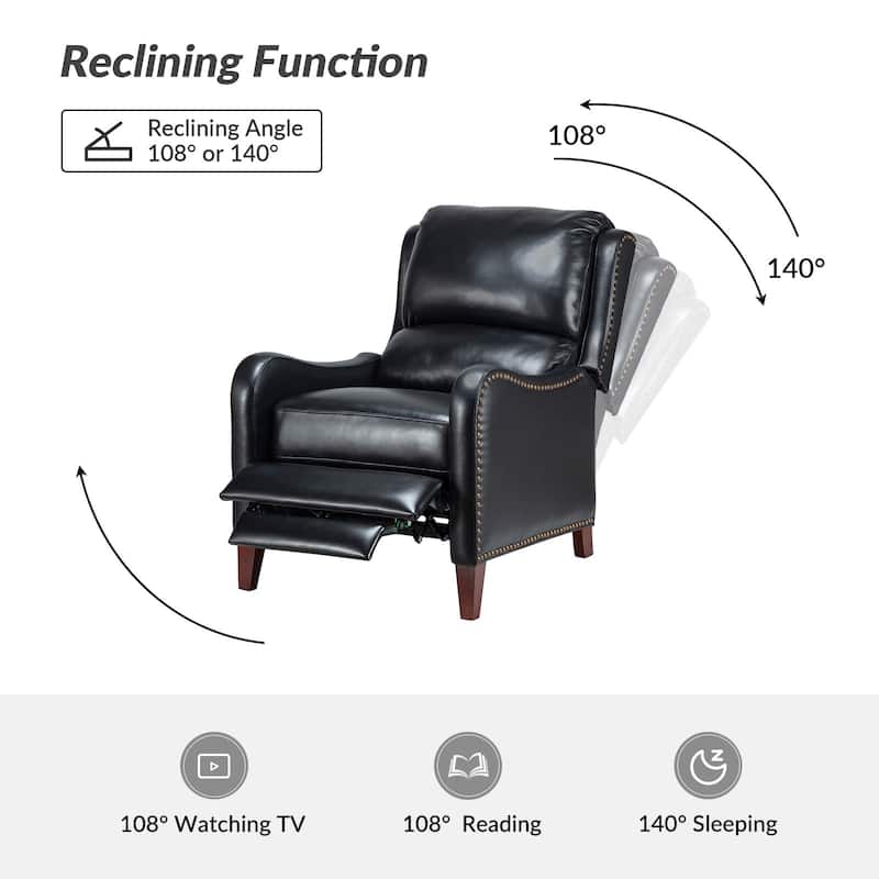 Brigida Modern Genuine Leather Nailhead Trim Recliner with Adjustable Footrest Set of 2 by HULALA HOME