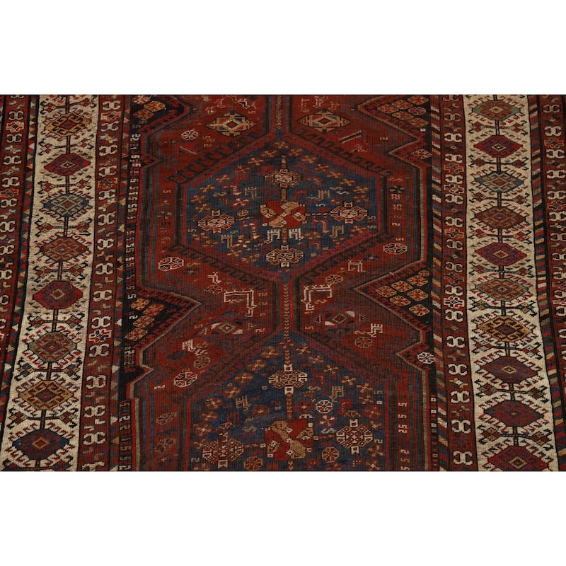 Pre-1900 Antique Vegetable Dye Qashqai Persian Orange Wool Carpet - 4'7" x 8'7"