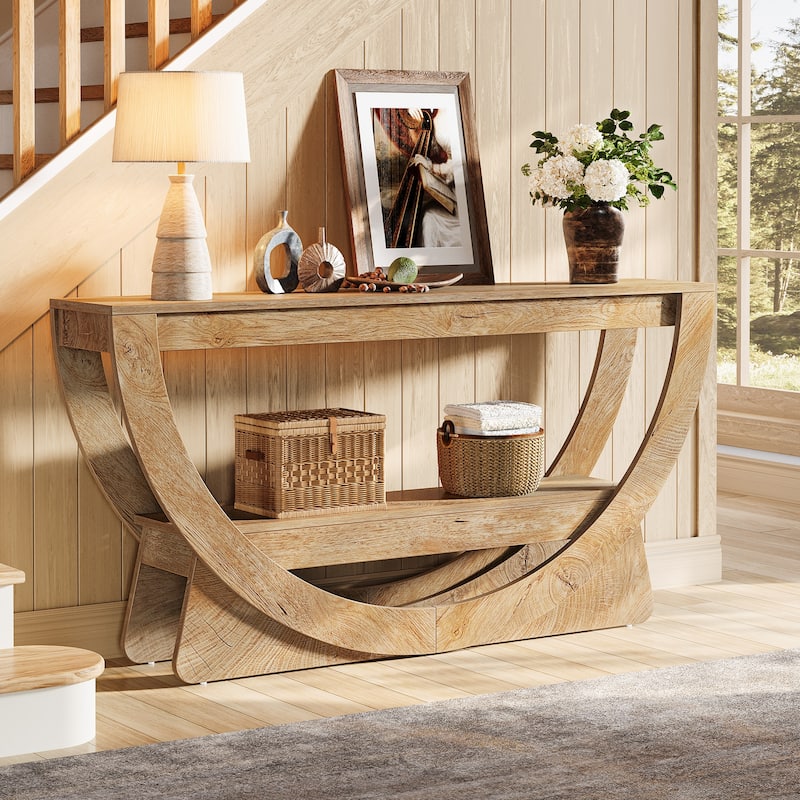 63-Inch Arched Console Table for Entryway, 2-Tier Narrow Long Sofa Table - 63" L x 11.81" W x 31.69" H