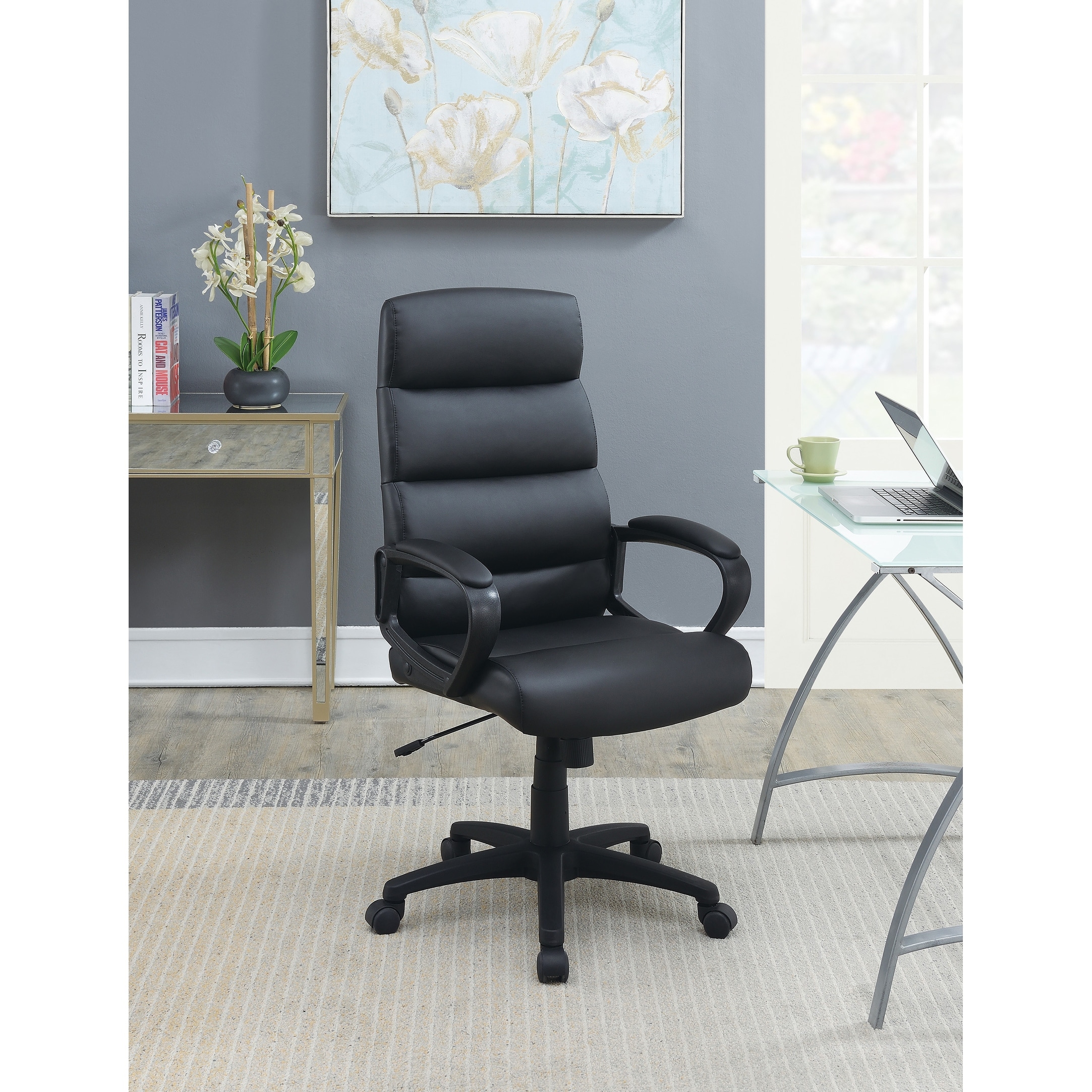 High Back Adjustable Height Office Chair in Black Bed Bath