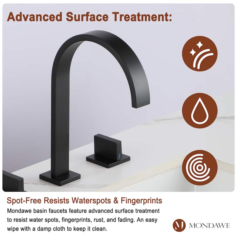 Mondawe Deck Mounted 8 Inch Widespread Double-Handle Bathroom Faucet in Matte Black for Bathroom, Vanity, Laundry