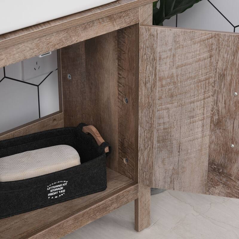 kleankin Wooden Under Sink Bathroom Floor Storage with Double