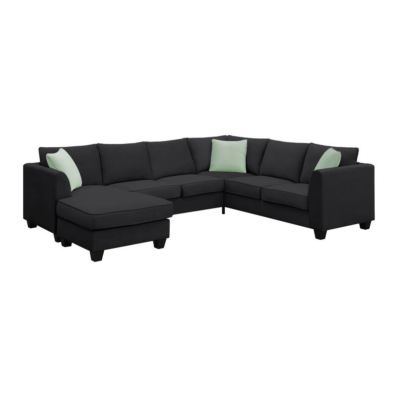 Modular Sectional Sofa with Removable Ottoman, 7 Seats Corner Sectional Sofa, L Shape Fabric Upholstered Sofa with 3 Pillows