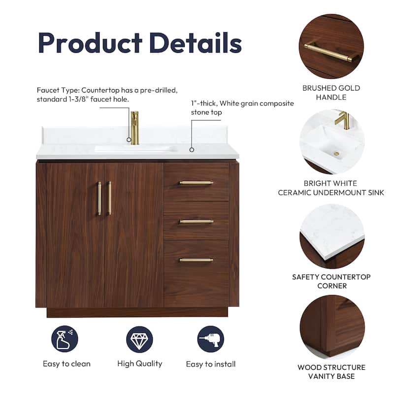 San Single Bath Vanity with Composite Stone Top without Mirror