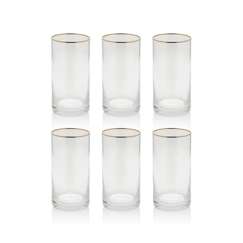 Optic Highball Glasses with Gold Rim, Set of 6