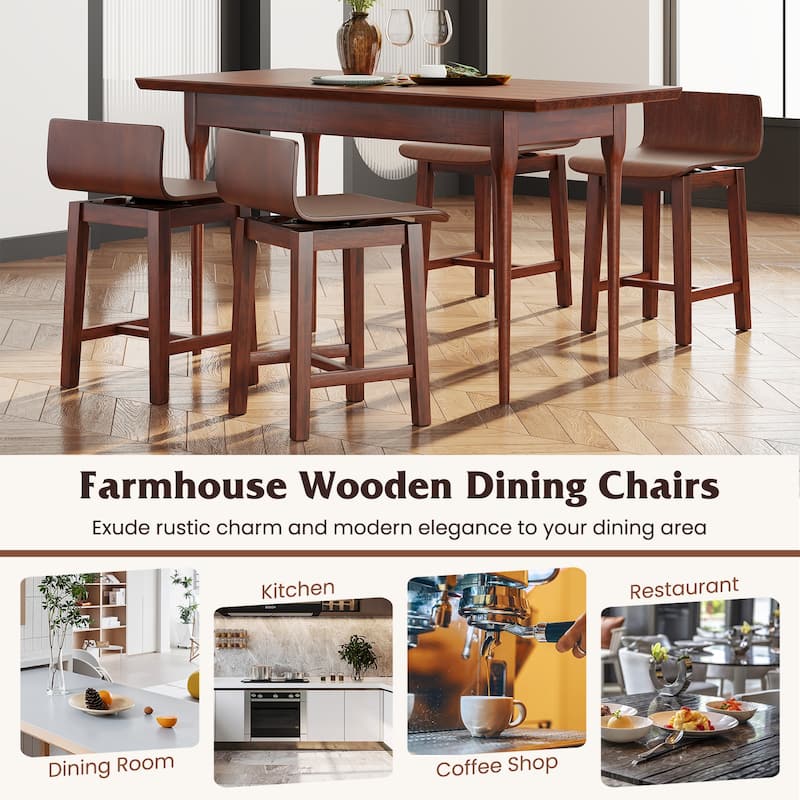 Gymax Swivel Dining Chair Set of 4 Farmhouse Wooden Kitchen Chairs