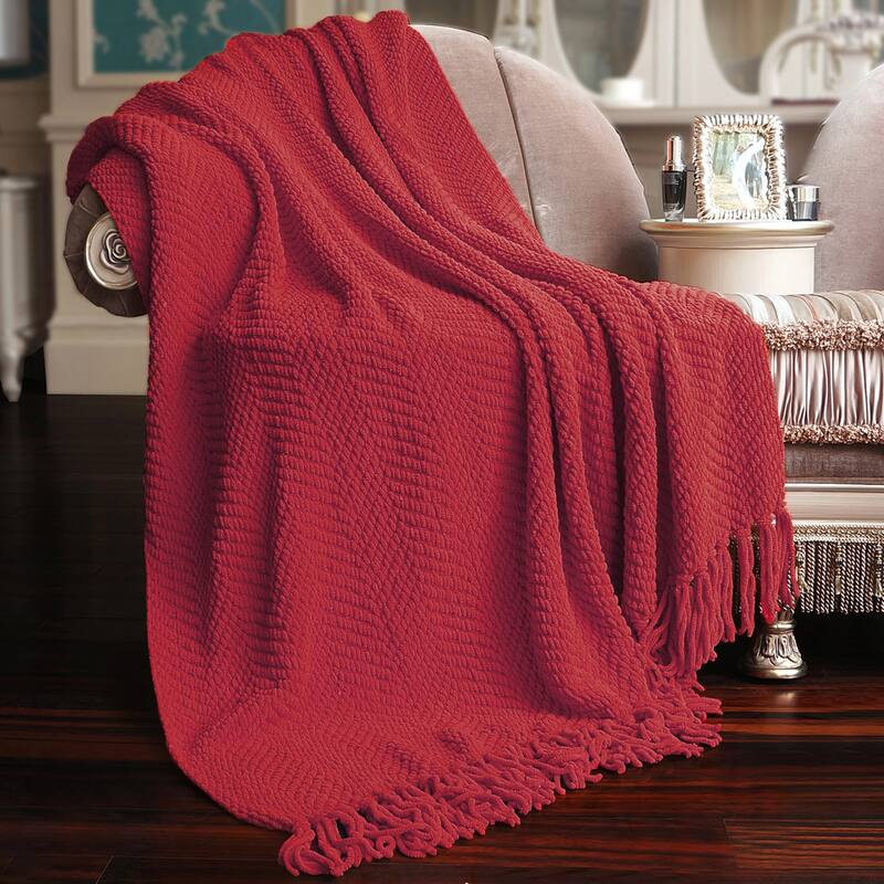 Knitted Tweed Couch Throw - 50" x 60" - Chili Pepper