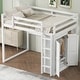 preview thumbnail 4 of 14, White Full Size Wood Loft Bed with Built-in Wardrobe and Storage Shelves, Led light