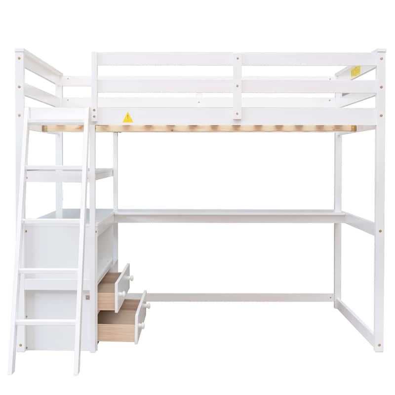 Modern Pine Loft Bed with Desk and Drawers