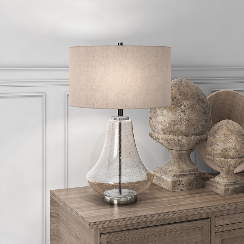 The Gray Barn Eastern Shore Farmhouse Table Lamp in Seeded Glass with Flax Shade - Seeded Glass