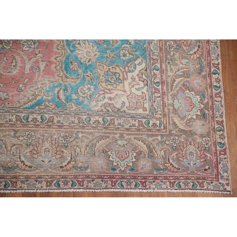 Hand Knotted Oriental 100% Wool Carpet Traditional Floral Pink Mashad Area Rug - 12' 9'' X 9' 4''