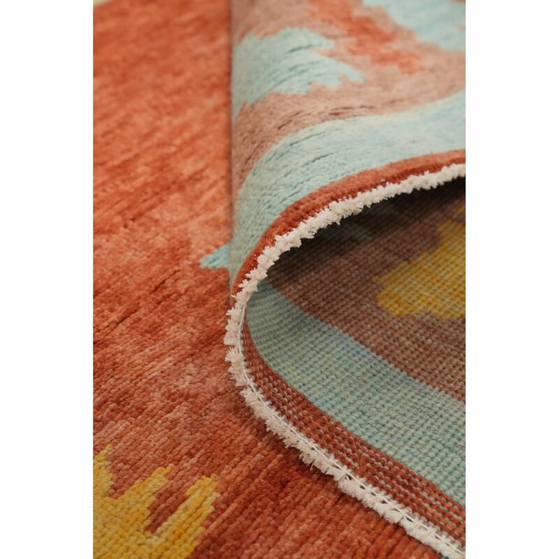 Hand Knotted Oriental 100% Wool Carpet Modern Geometric Oranges & Rust Gabbeh Area Rug - 14' 1'' X 9' 11''