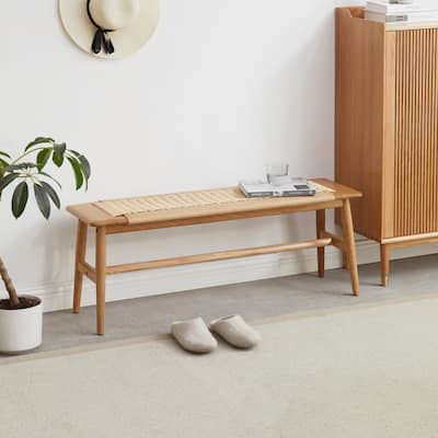 GDFStudio - Alaric Natural Oak Bench with Handwoven Seat