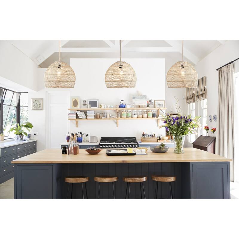 Santana Brown Rattan Pendant Light – Large Handwoven Ceiling Light Fixture for Living Room, Kitchen in Boho & Coastal Style