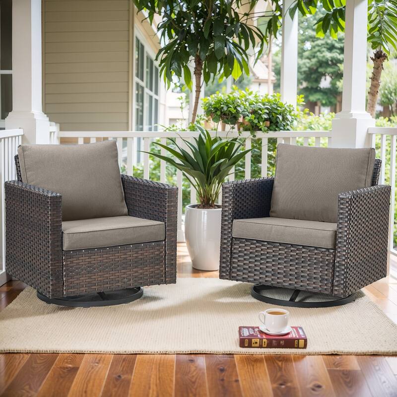 Gymojoy Wicker Swivel Glider Chair with 4 inch Olefin Cushions - 2-Piece - Brown Wicker / Grey Cusion