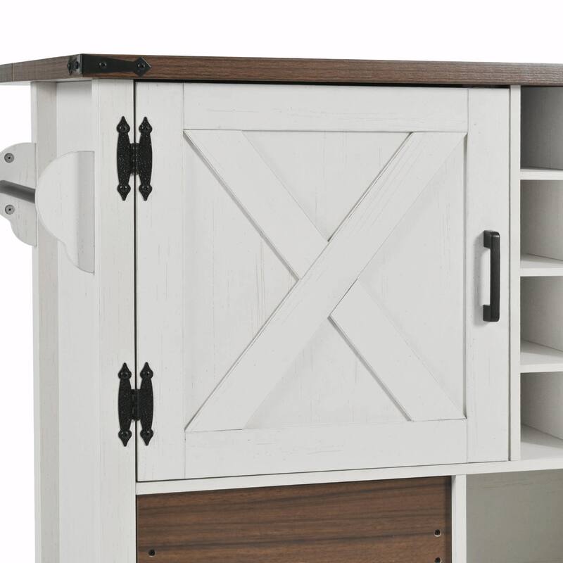 54-inch Farmhouse Kitchen Island with Drop Leaf, Power Outlet