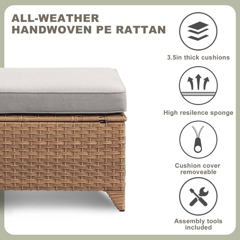 Pocassy 5-Piece Patio Furniture Wicker Chairs with Ottomans & Table