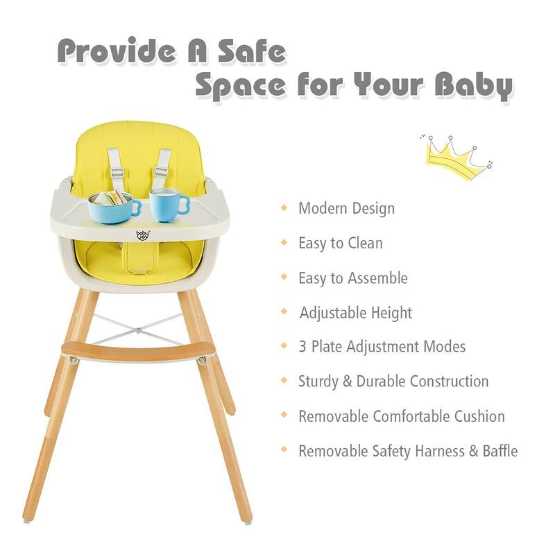 Babyjoy 3 in 1 Convertible Wooden High Chair Toddler Feeding Chair - 20.5" x 21.5" x 36"