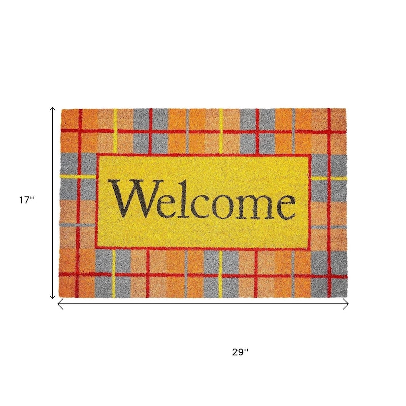 HomeRoots 17" X 29" Gray Natural Orange And Yellow Fall Plaid Welcome Outdoor Coir Door Mat - 17.00' X '29.00