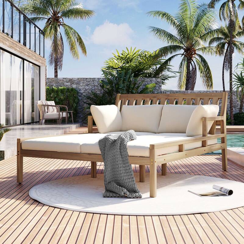 Acacia Outdoor Sofa Daybed with Cushion&Four Pillows