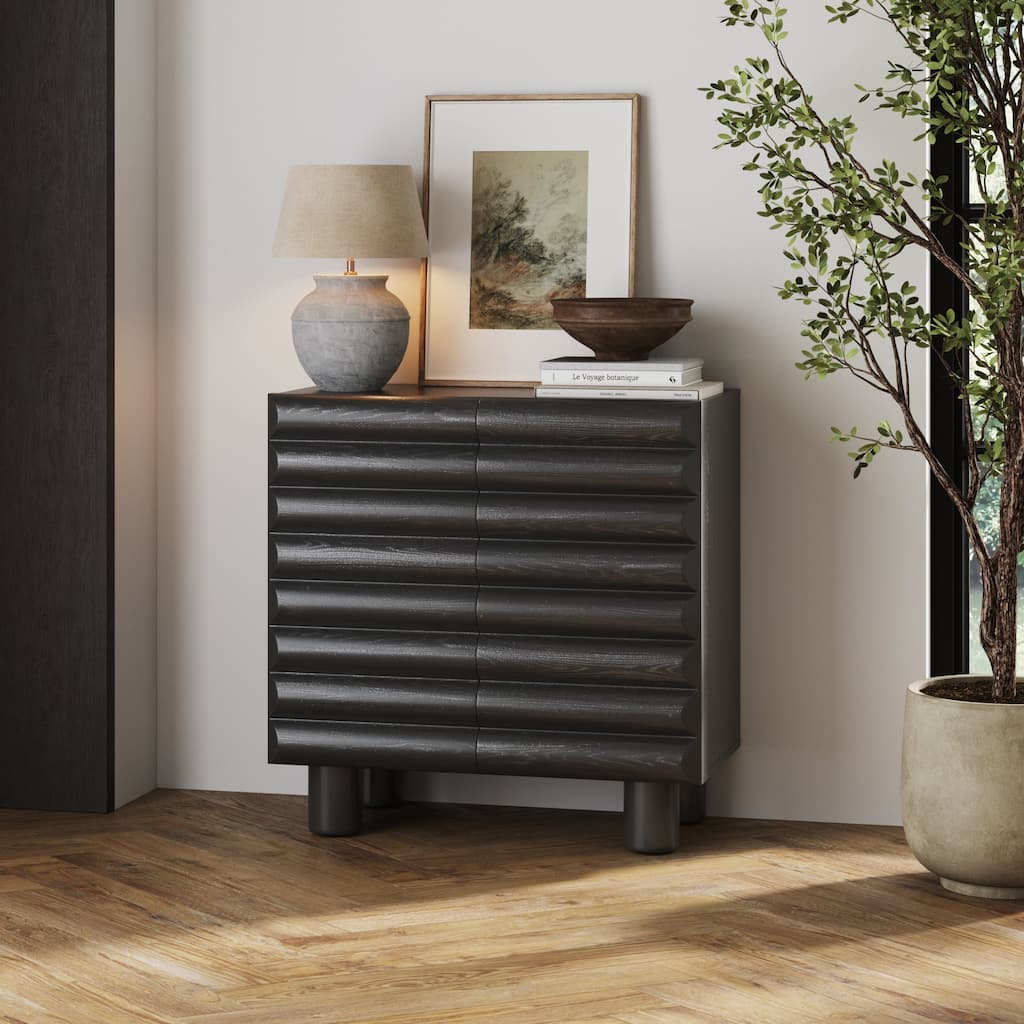 Kendra Modern Accent Cabinet with Sculpted Door, Black Contemporary Kitchen Storage Cabinet