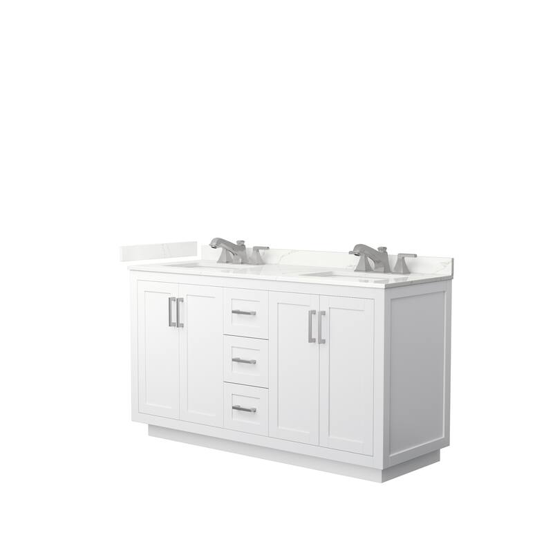Miranda 60-inch Double Vanity, Quartz Top - White, Nickel Trim, Giotto Quartz Top