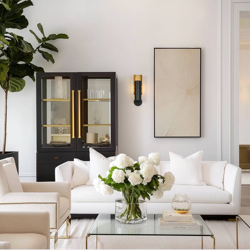 Modern Farmhouse Metal Cylinder Reversible Black Gold Bathroom Sconce for Foyer - L15"*W4.6"