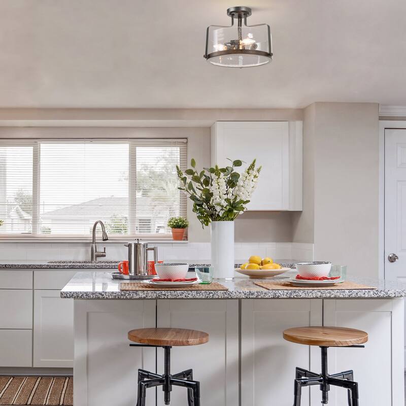 Modern Farmhouse 3-Light Glass Drum Semi Flush Mount Ceiling Lights