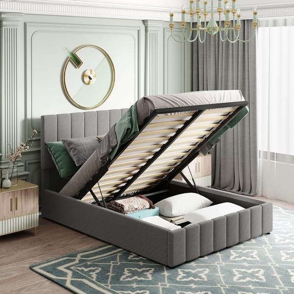 slide 2 of 12, Full Size Upholstered Platform Bed with a Hydraulic Storage System, Gray Gray