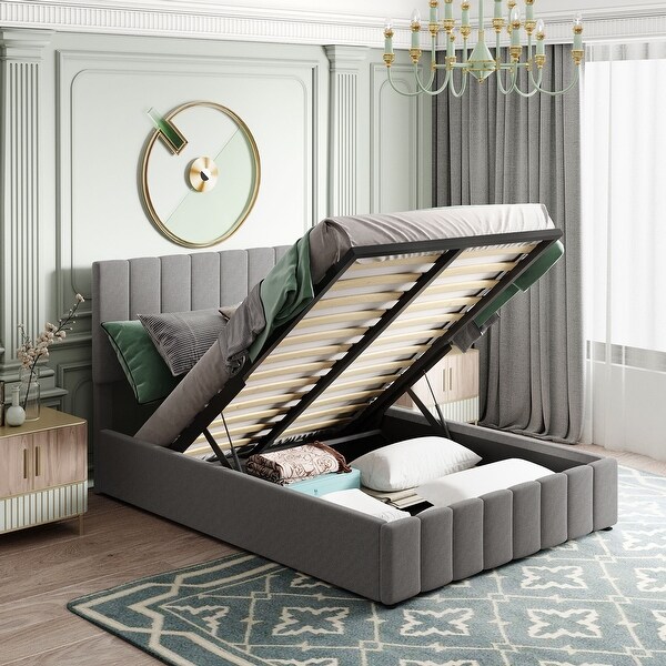 Full Queen size Upholstered Platform bed with a Hydraulic Storage