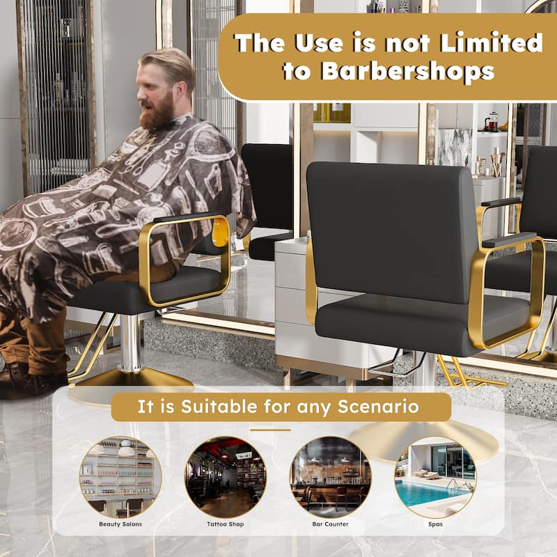 Roomfitters Hydraulic Salon Chair, 360 Swivel Styling Chair with Gold Base, Professional Barber Equipment, Black