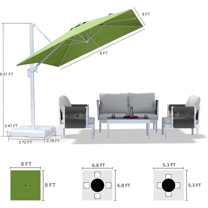 PURPLE LEAF White Square Cantilever Patio Umbrella With Base