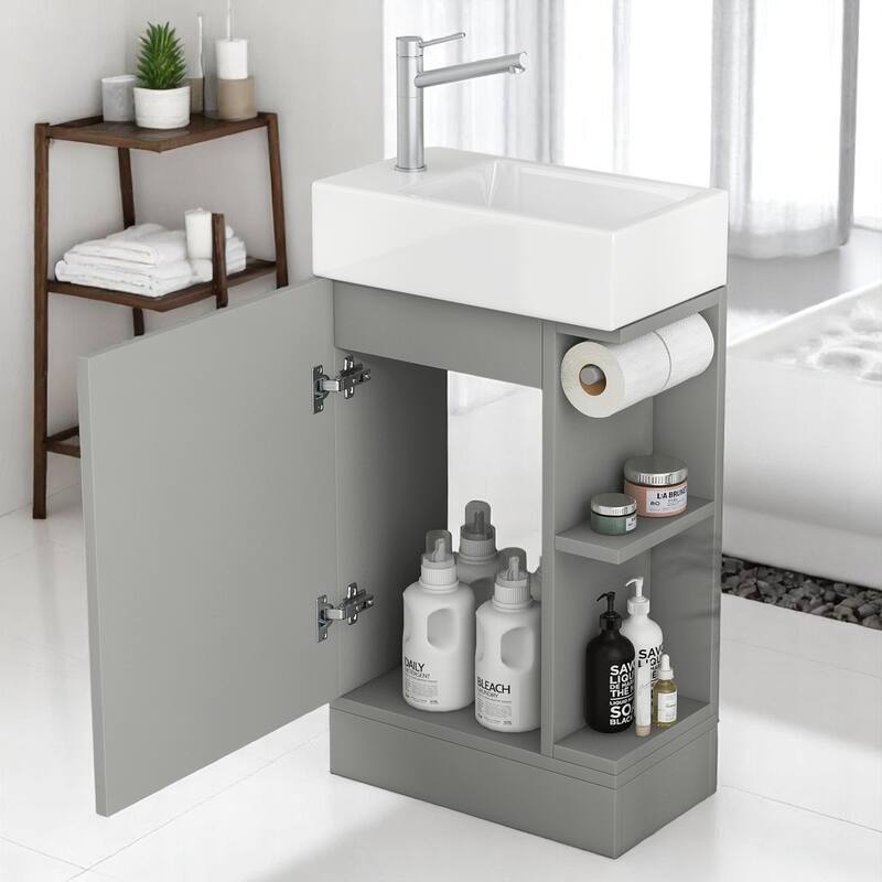 Modern 18.6" Bathroom Vanity with Sink, Two-Tier Shelf, Adjustable Toilet Paper Holder, Freestanding